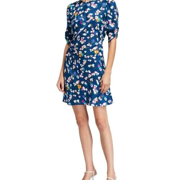 Tanya Taylor Liz Silk Floral Dress Size 10 Puff Sleeves Lined Ruched Multicolor - Picture 3 of 10